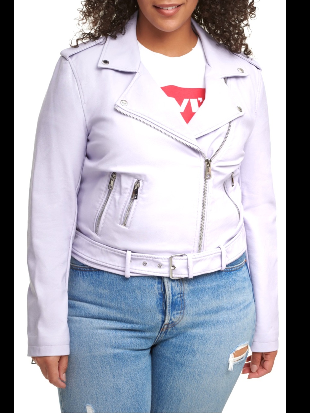 LEVI'S Water Repellent Faux Leather Fashion Belted Moto Jacket in Lilac